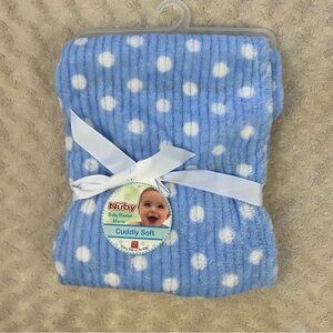 Nuby Blue White Polka Dot Baby Blanket Ribbed Stripes Plush Security Lovey